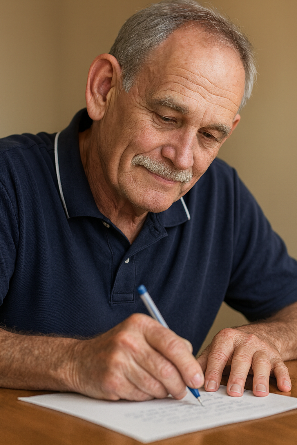 Steven White writing at his desk